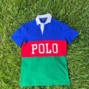 Ralph Lauren Polo Shirt Small Classic Fit Blue Red Green Polo RL Spell Out Rugby
